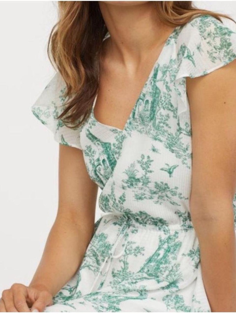 2 for 10$ ☀️ Flounce sleeves green landscape print maxi dress sz4 - Picture 2 of 16